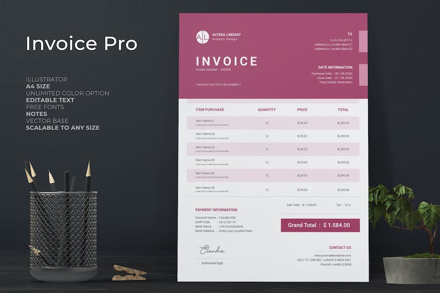 Clean Invoice with Pink Color