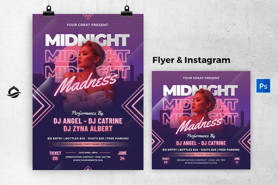 Midnight Madness Party Flyer & Instagram Post