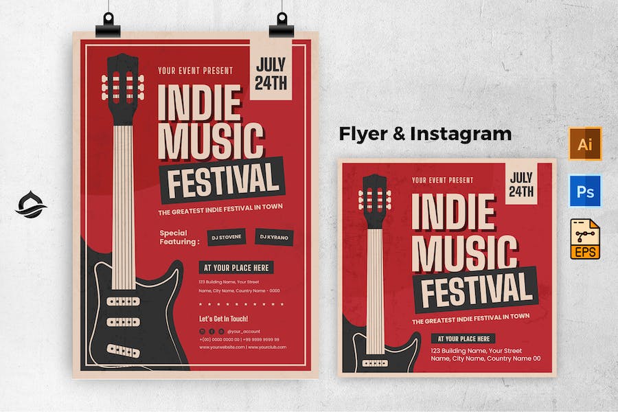 Retro Indie Rock Festival Flyer & Instagram Post