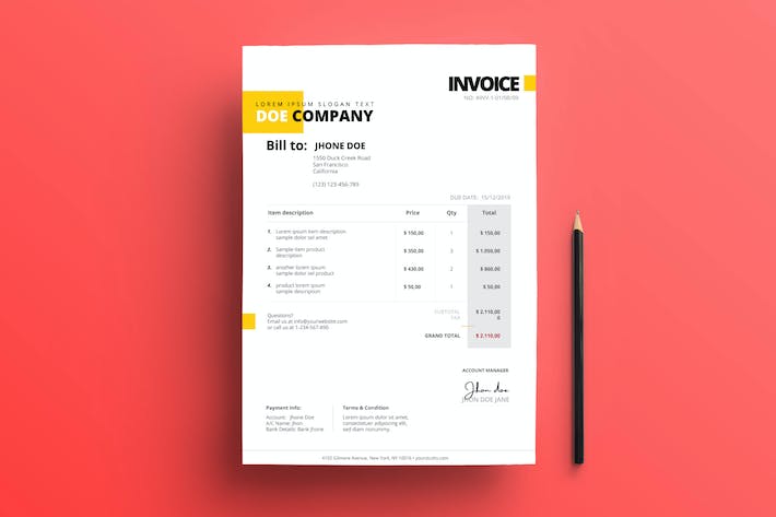 Business Invoice 01 Yellow Accent