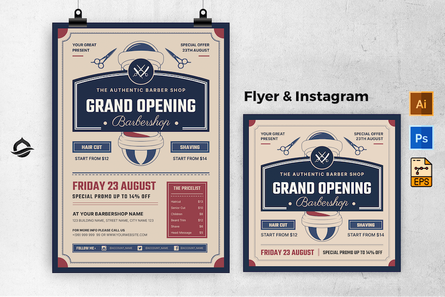 Authentic Barbershop Grand Opening Flyer