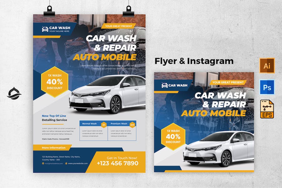Car Wash & Repair Auto Mobile Flyer & Instagram