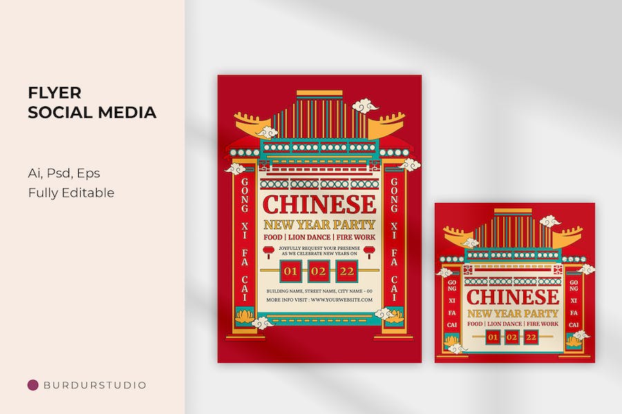 Chinese Gate Year Template Flyer & Instagram Post