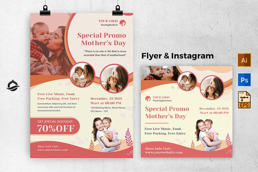 Warm Mother Day Template Flyer & Instagram Post