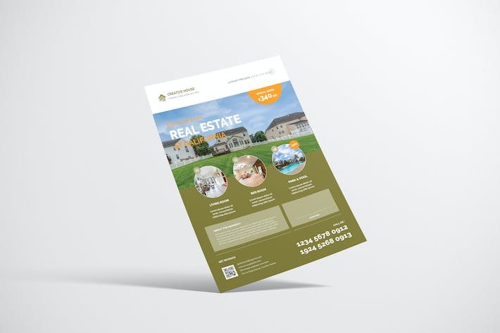 Property Flyer Design with Green Color (AI + PSD)