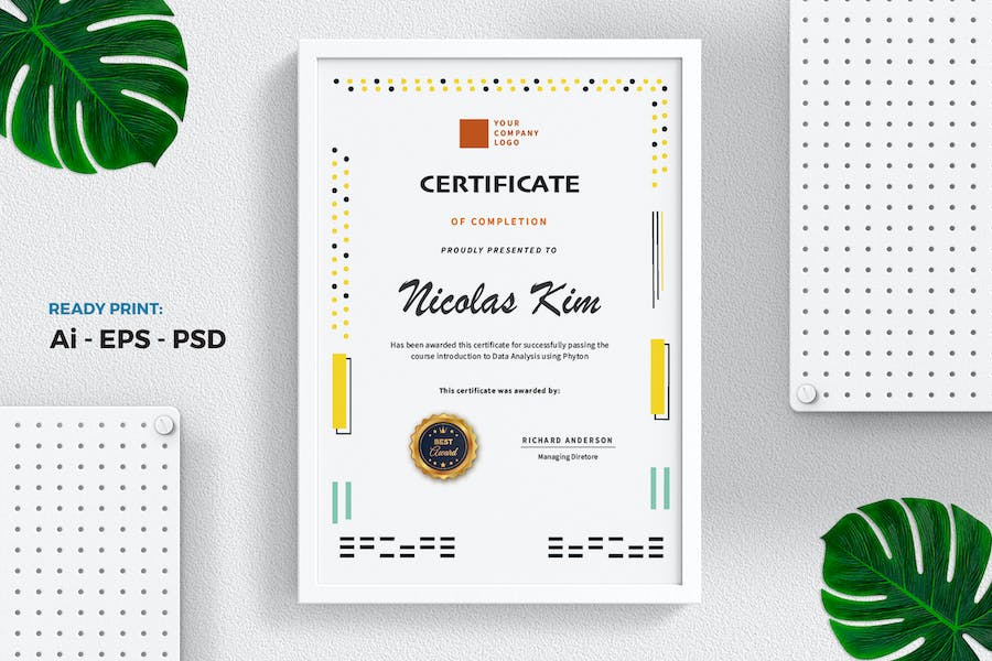 Yellow Dot Certificate / Diploma Template