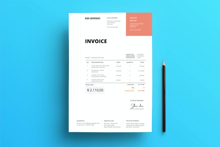 Invoice Business with red square on top and lines