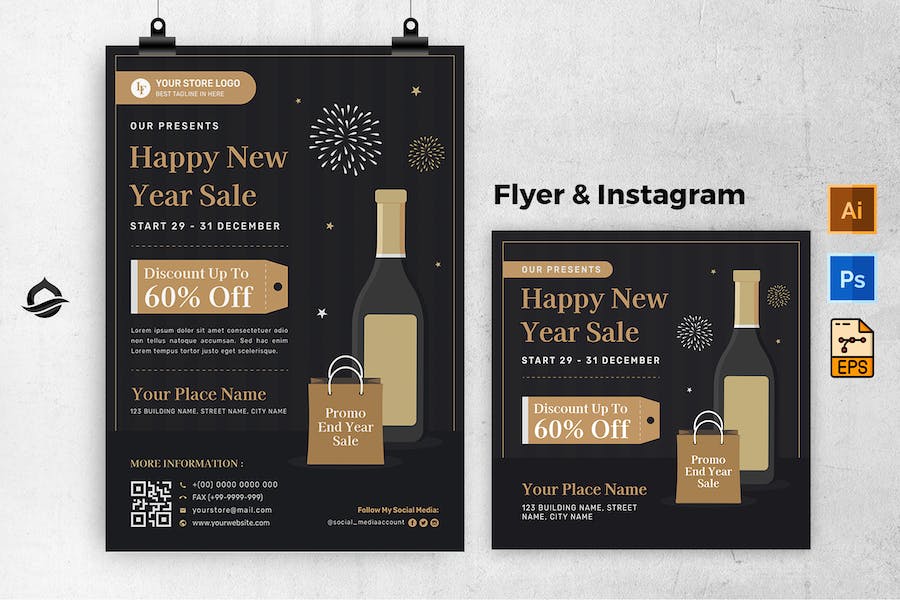Happy New Year Template Flyer & Instagram Post