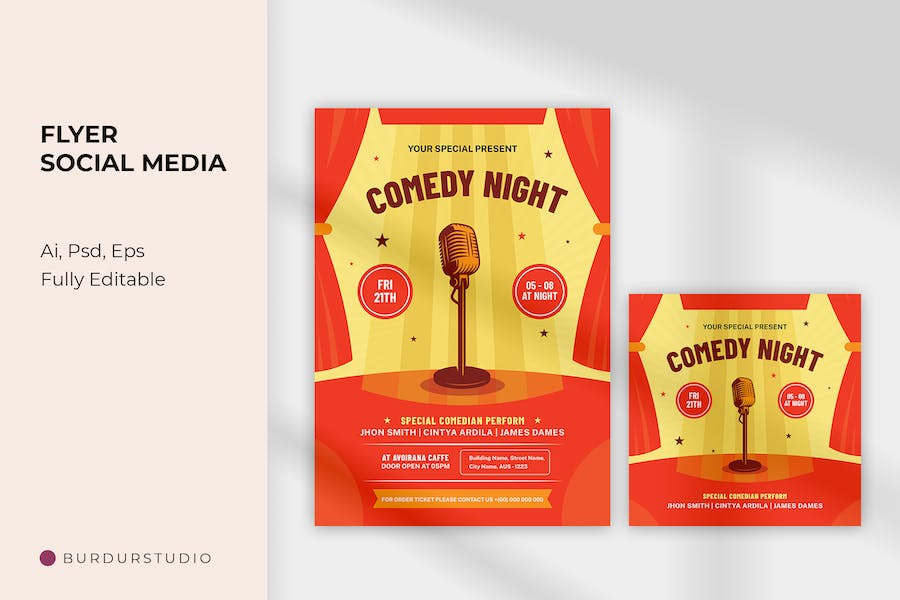 Comedy Night Show Template Flyer & Instagram Post