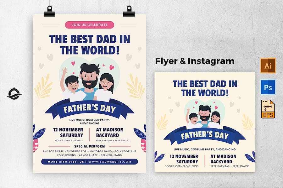 Blue Father day Template Flyer & Instagram post