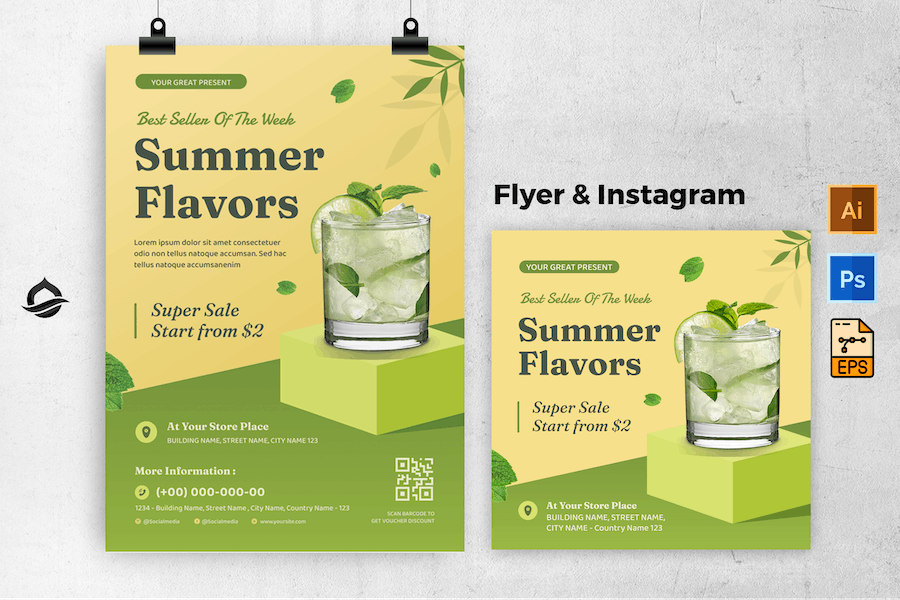 Summer Flavors Promotions Flyer & Instagram Post