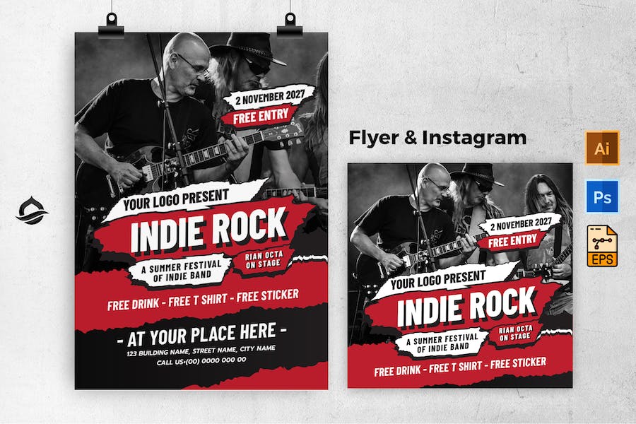 Indie Rock Gigs Flyer & Instagram Post