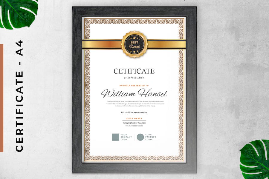 Certificate / Diploma Classic Gold Corporate Style