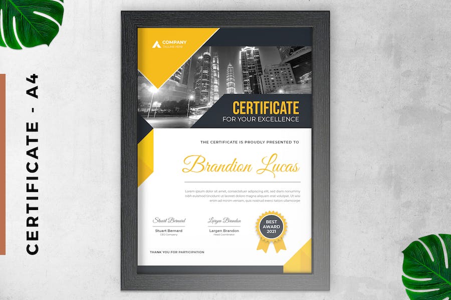 Certificate / Diploma Modern Yellow & Grey Style