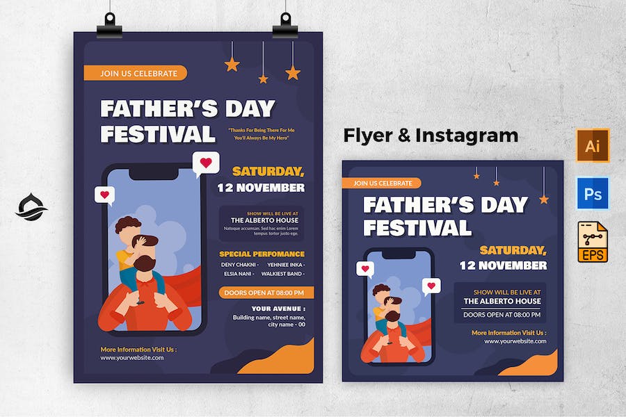 Hero Father day Template Flyer & Instagram post