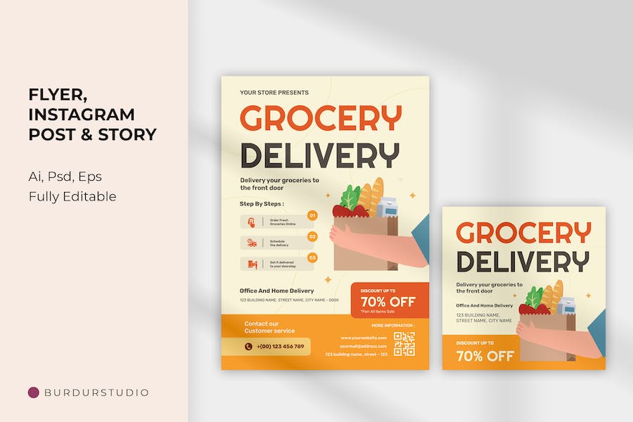 Grocery Delivery Flyer – Instagram Post & Story