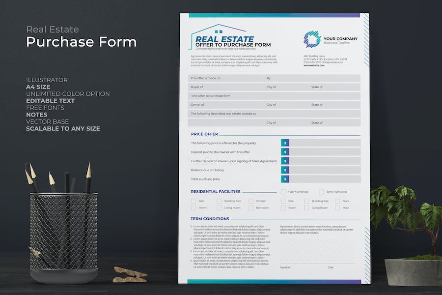 Real Estate Purchase Form With Blue Accent