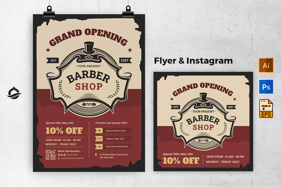 Retro Grand Opening Barbershop Flayer & Instagram