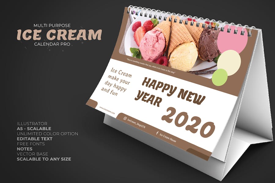 2020 Ice Cream/Food Store Calendar Desk Pro
