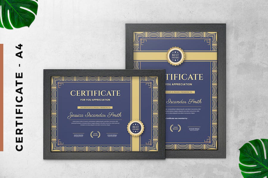 Blue Gold Simple Certificate