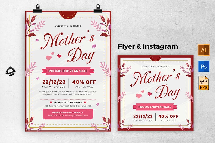 Floral Mother Day Template Flyer & Instagram Post