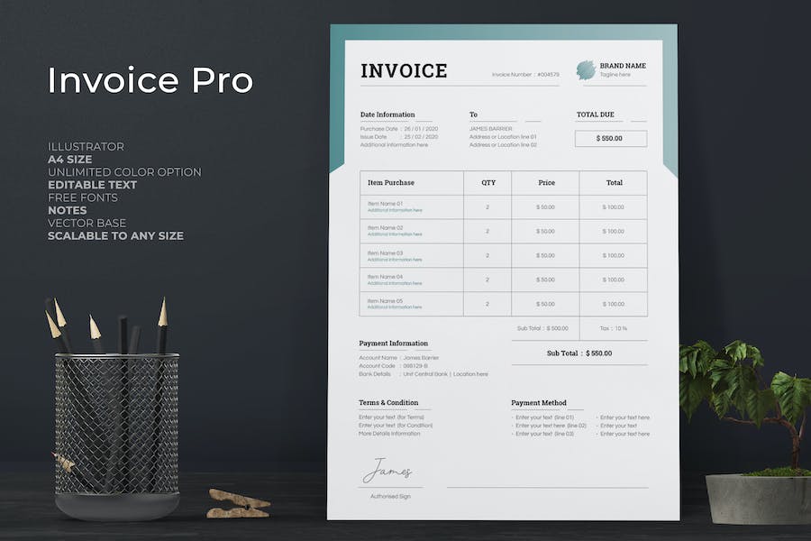Clean Invoice Design with Green Gradient