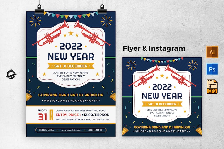 New Year Festival Template Flyer & Instagram Post