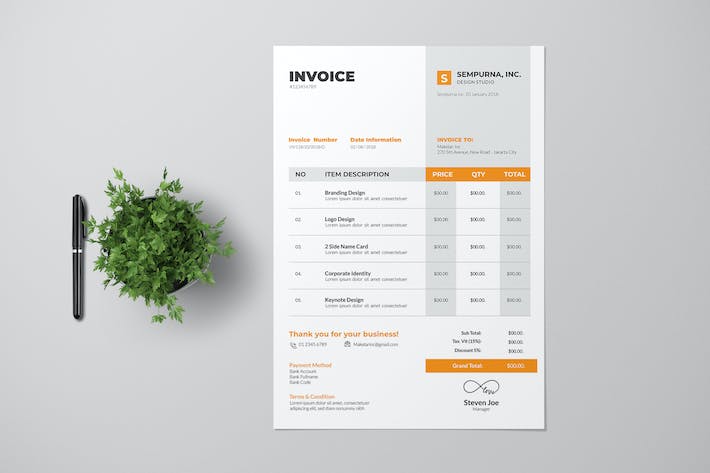 Clean Invoice  Design with Yellow Accent