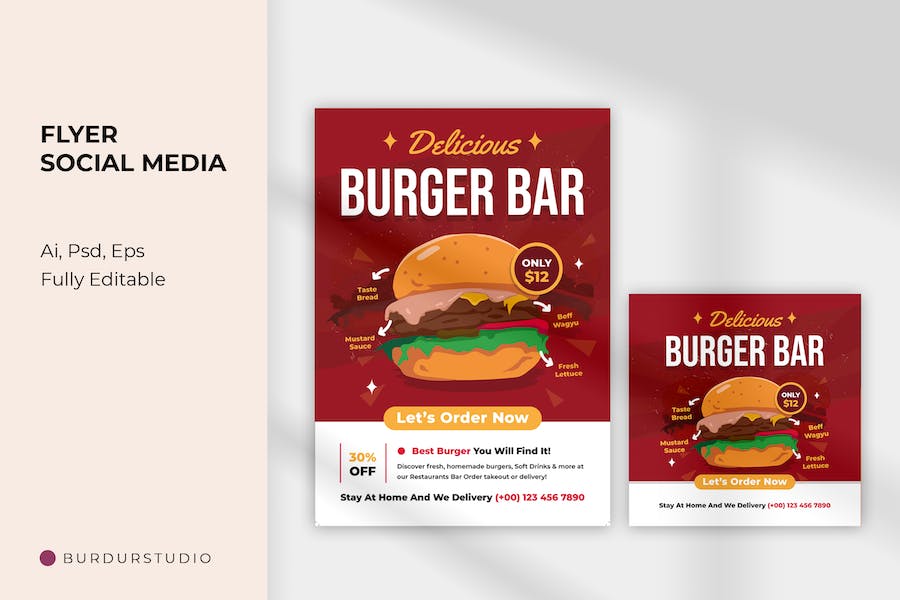 Vintage Burger Bar Flyer & Instagram Post