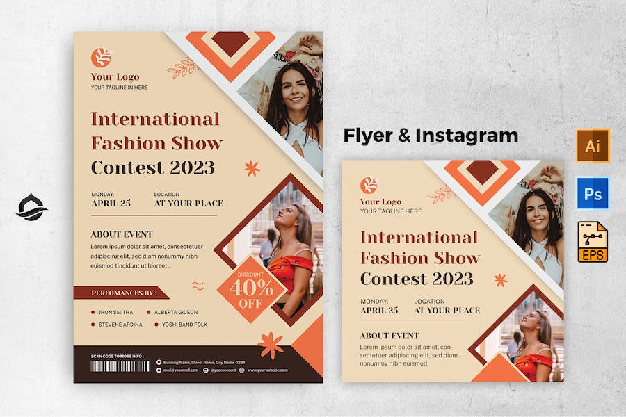 Event Fashion Show Flyer & Instagram post Template