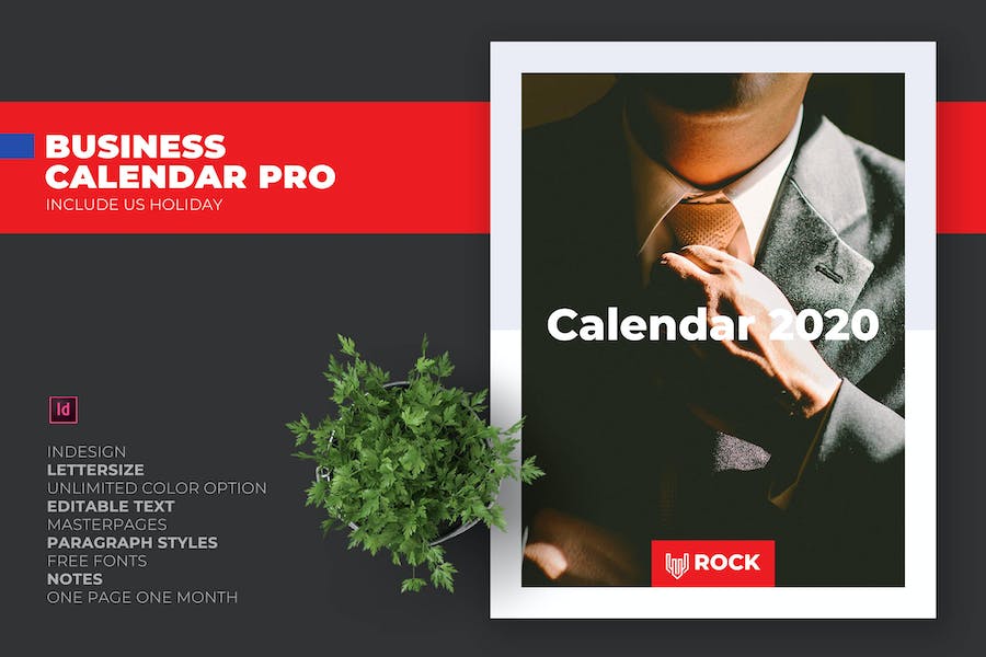 2020 Clean Business Calendar with US Holiday