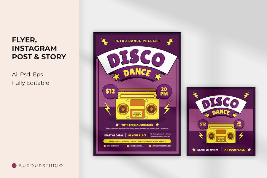 Night Disco Dance Flyer – Instagram Post & Story