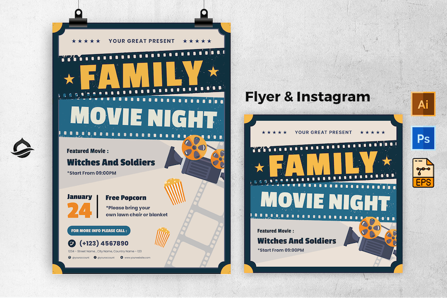 Family Movie Night Flyer & Instagram Post