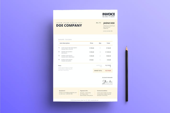Invoice Business with Pale Yellow Color