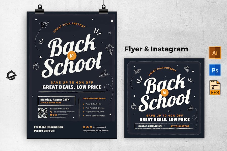 Blackboard Back To School Flyer & Instagram Post