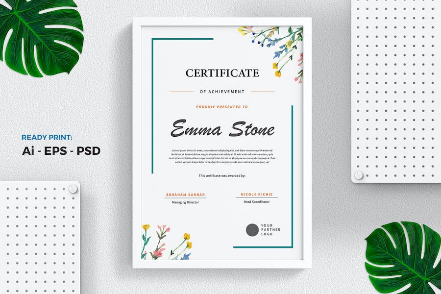 Floral Watercolor Certificate / Diploma Template