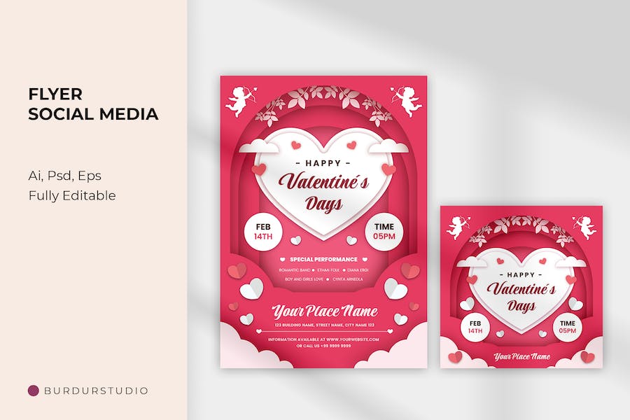 Papercut Happy Valentine Love Flyer & Instagram