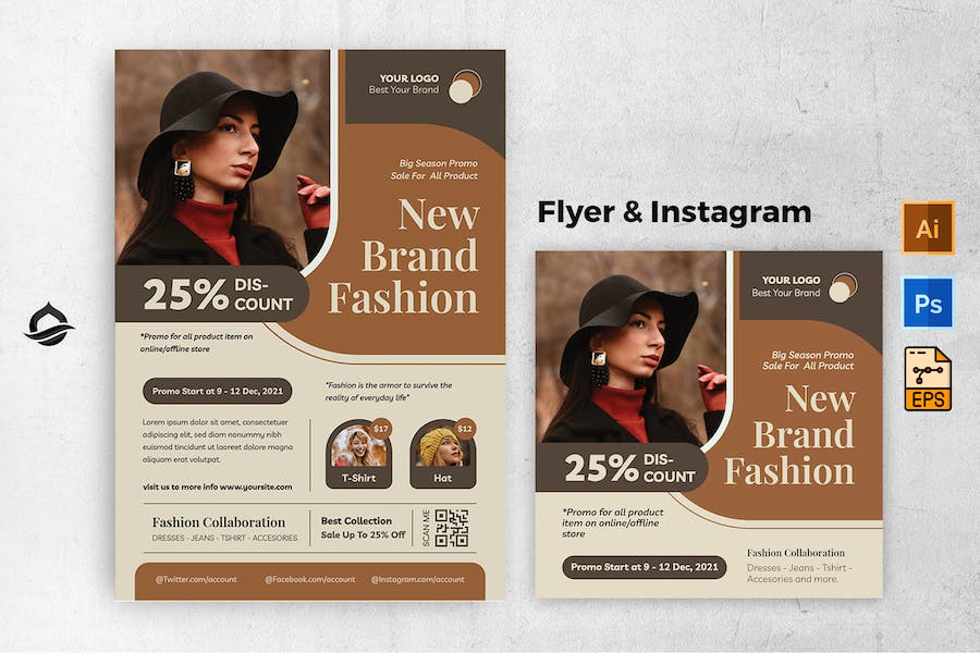 Brown Simple Fashion Sale Flyer & Instagram post