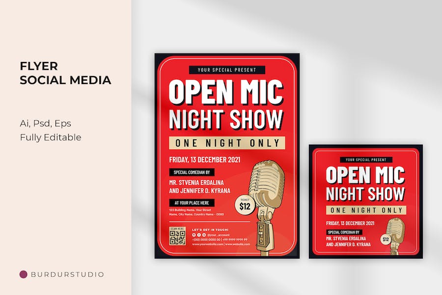 Open Mic Night Show Flyer & Instagram Post