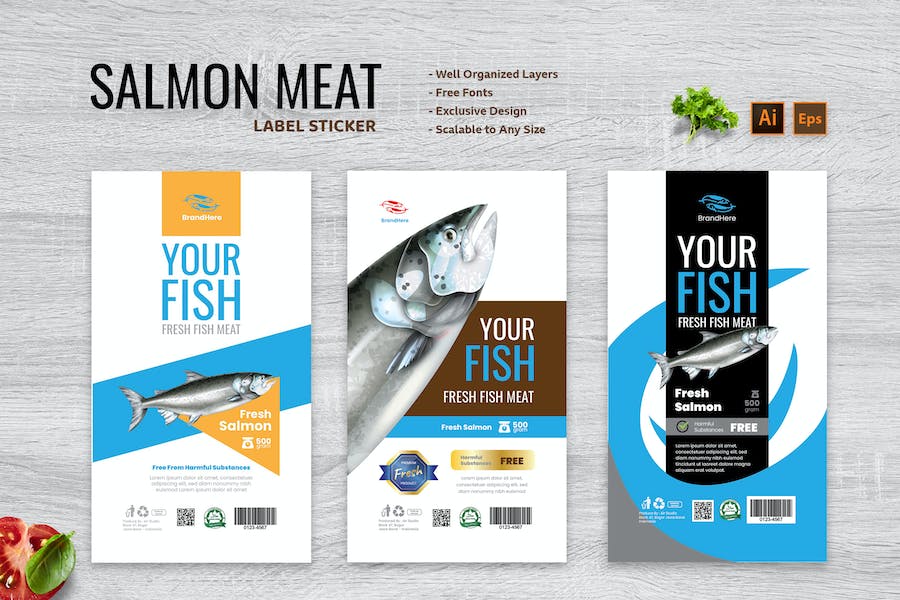 Salmon Fish Label Sticker