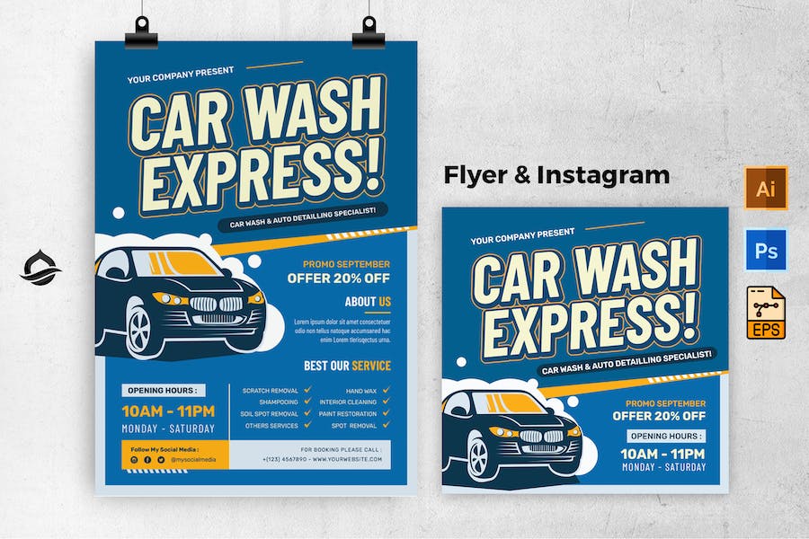 Cars Wash Express Flyer & Instagram Post