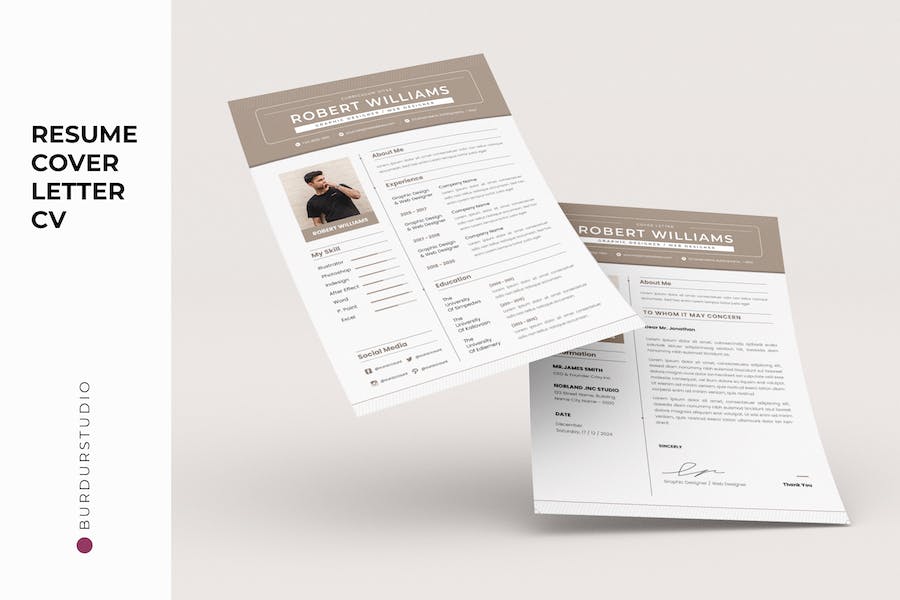 Clean brown CV Resume & Cover Letter