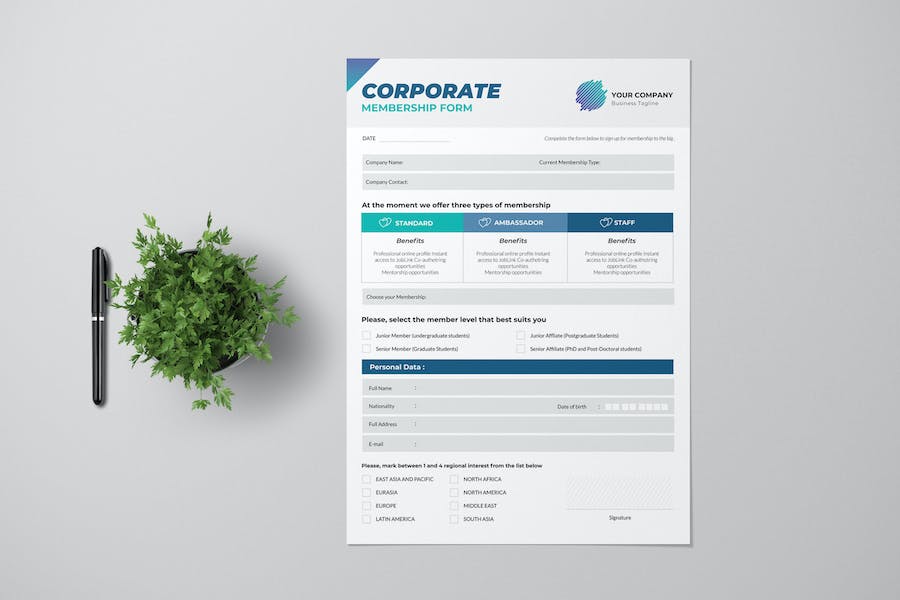 Corporate Membership Form With Blue Accent