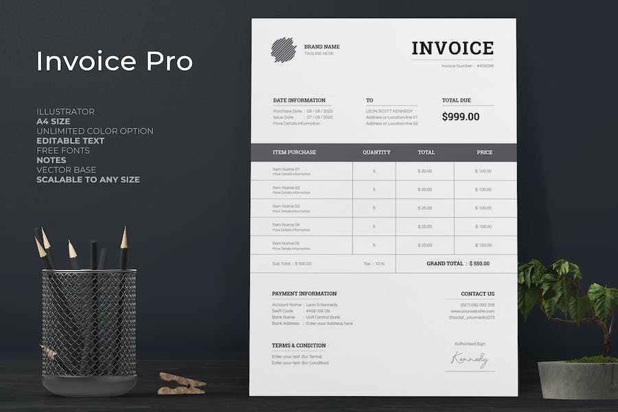 Clean Invoice Design Pro with Green Accent