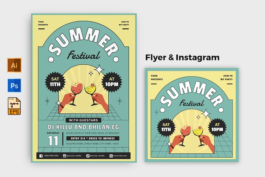 Vintage Summer Festival Flyer & Instagram Post