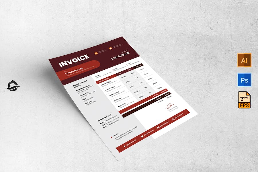 Modern Red Invoice