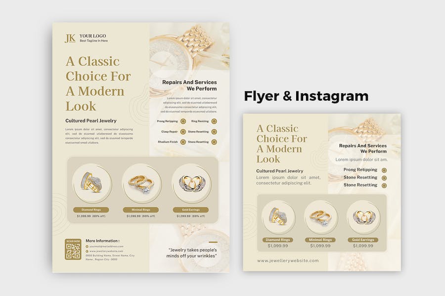 Jewelry Marketing Flyer & Instagram post Templat