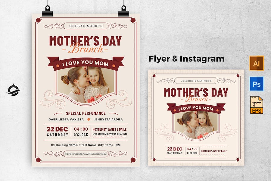Vintage Mother Day Template Flyer & Instagram Post