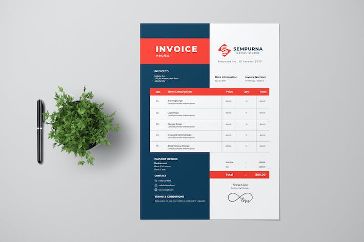Red Blue Invoice Design