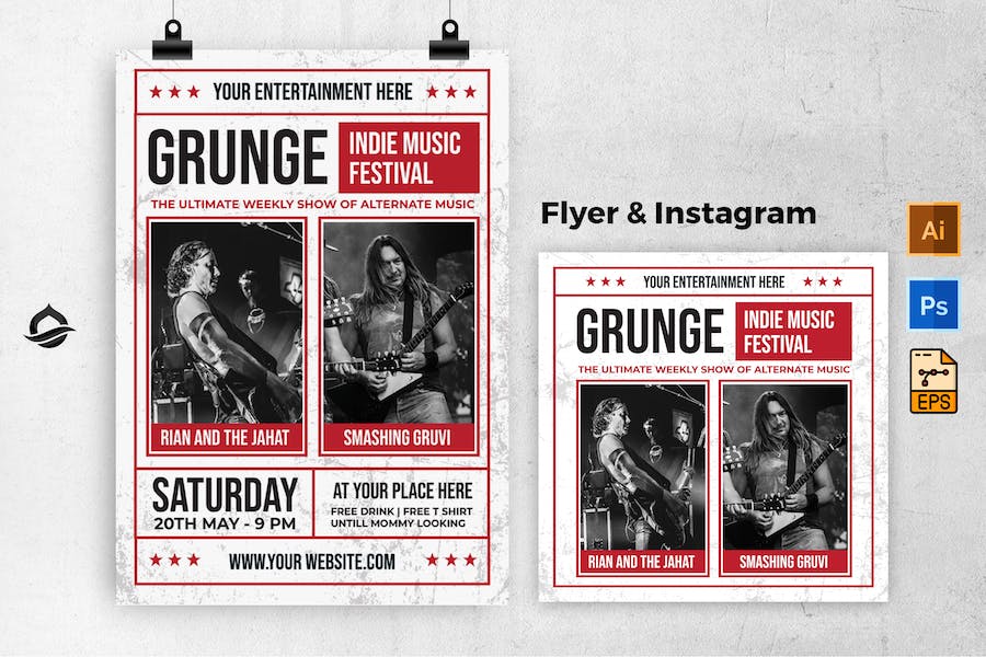 Grunge Indie Fest Flyer & Instagram Post